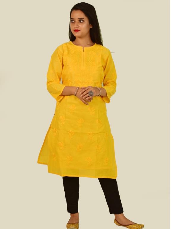 Buy The Fashion mania Women's Cotton Stitched Lucknow Chikankari Kurti  (FM-11024, Pink, Medium 38