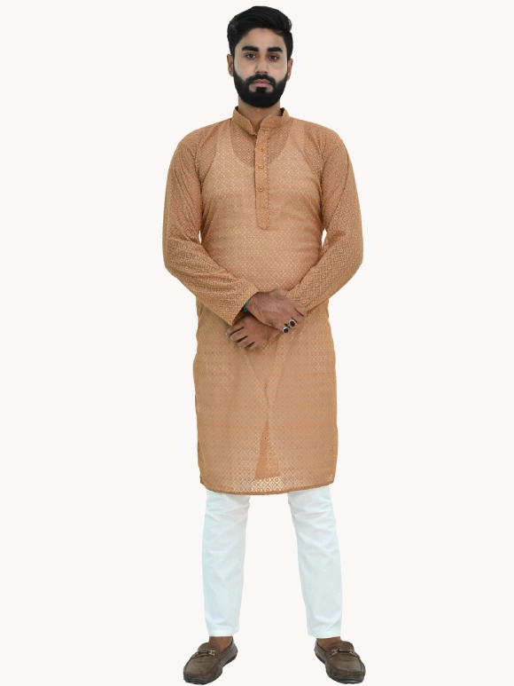Men Purple Chikankari Embroidered and Sequence Kurta Only – Jompers